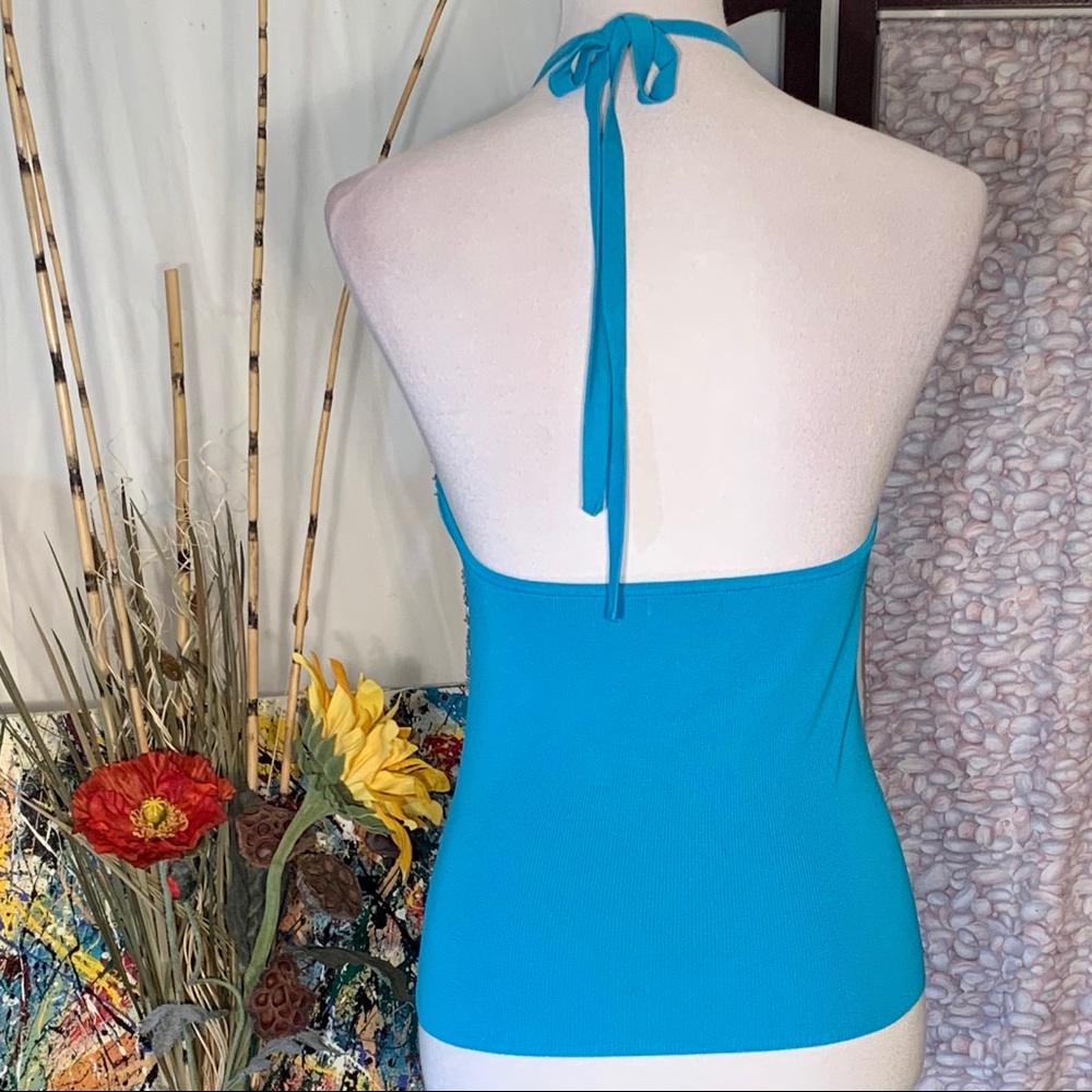 Cache blue halter tee top with beads and sequins. - Picture 5 of 8